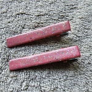2 Hair Clips Holo Glitter Pink Peach Accessories Barrettes Hand Painted Indie